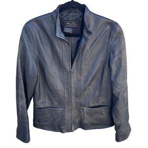 Terry Lewis Distressed Edgy Punk Leather Zip Up Moto Biker Jacket Black Womens S